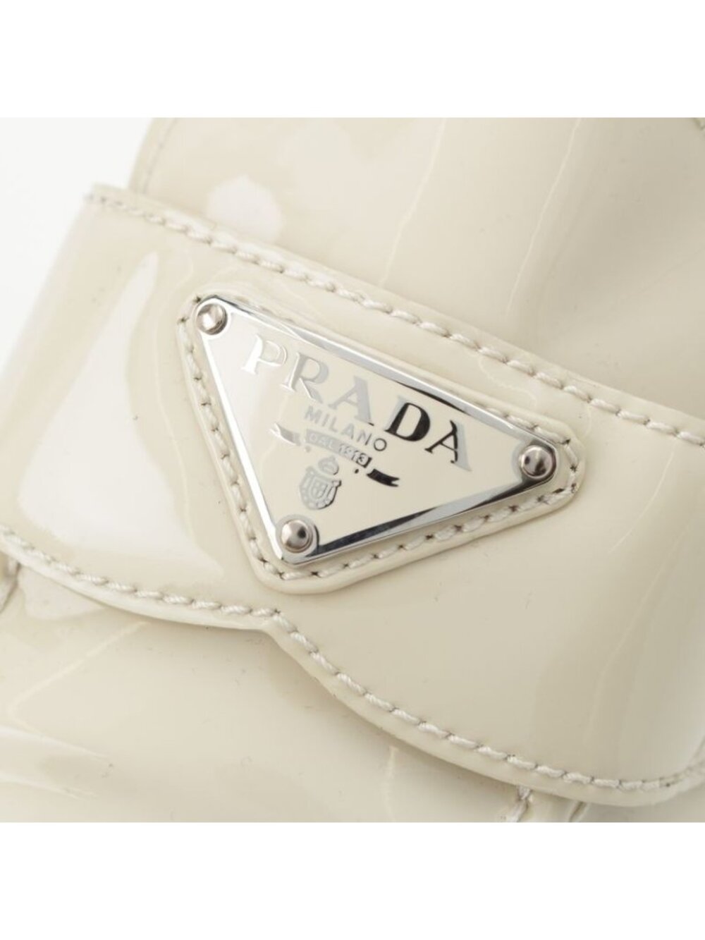 Prada Patent Leather Triangle Logo Chocolate Brushed Loafers Off White 37 - Picture 8 of 10